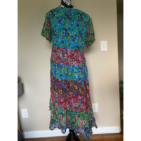 La Cera Women's Floral Crinkle Dress 100% Cotton Colorful Layered Midi Sz Small - Picture 2 of 4